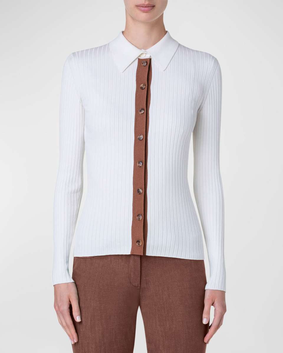 Contrast Ribbed Knit Cardigan